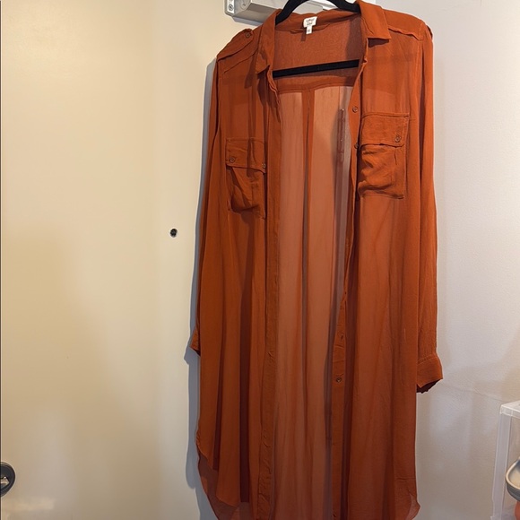 Wilfred Tops - Wilfred 100% Silk Rust Orange Sheer Duster